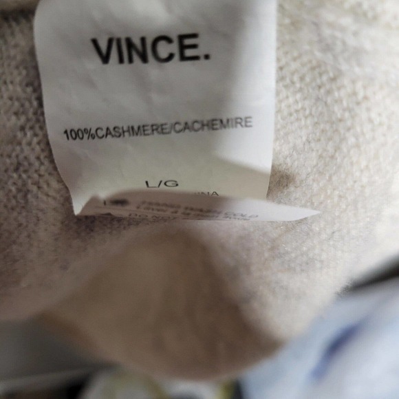 Vince womens sz Lg 100% Cashmere beige scoop Neck Sweater Pullover Ribbed tunic - Picture 4 of 6